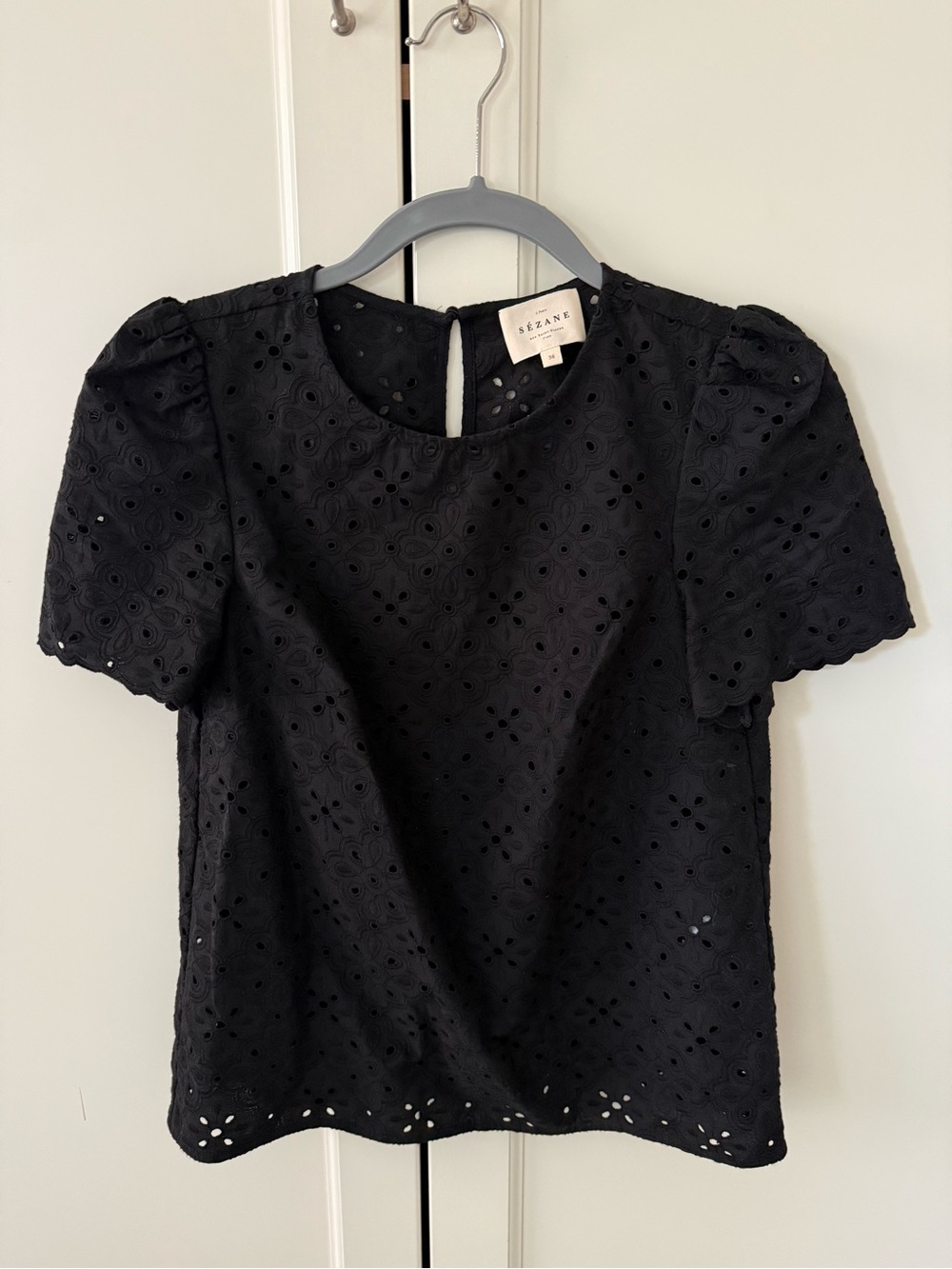 Sezane Annabelle Blouse Black Embroidery - Size 4 - Picture 2 of 7